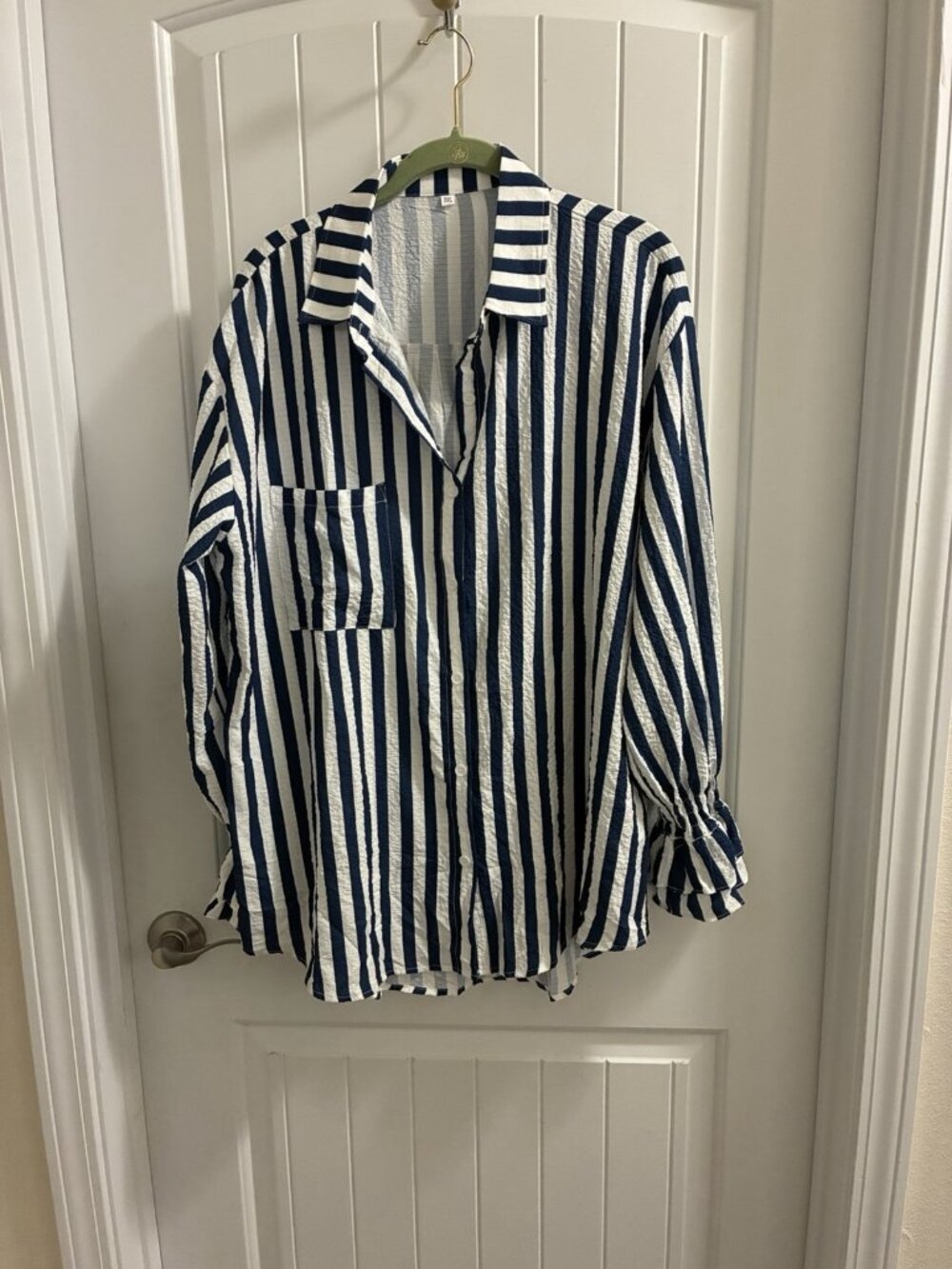Unbranded Long Sleeve Button Up Blouse In Navy/White Stripe Size 2XL